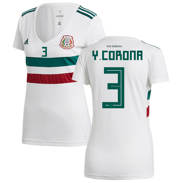 Women's Mexico #3 Y.Corona Away Soccer Country Jersey - Click Image to Close